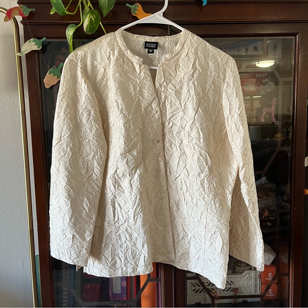 Eileen Fisher Crinkle Silk Jacket in Ivory Size Medium